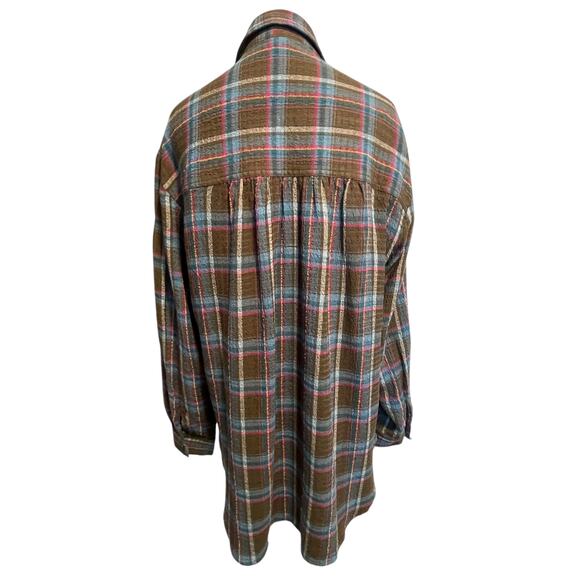 PILCRO The Romy Top Womens Small Olive Teal & Pink Plaid Relaxed Button Shirt - Picture 5 of 8